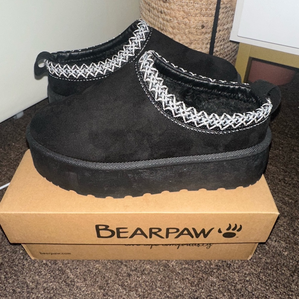 Black Bearpaw Platform Slippers